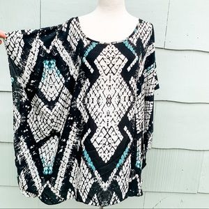 🎉HP! 🎉 Turquoise and Black Aztec Cape Blouse